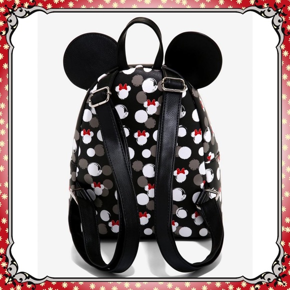 Loungefly Disney Minnie Mouse Mini Backpack White Polka Dot Spots Red Bow Ears - Picture 3 of 4